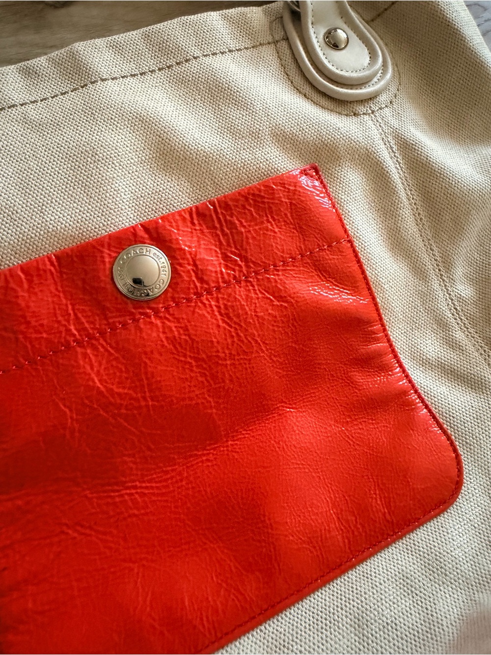 Coach Canvas Floral Tote Bag in Coral and Cream - Picture 6 of 11